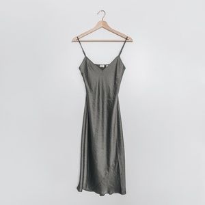 ARITZIA Only Slip Satin Midi Dress in “Peppercorn Grey”